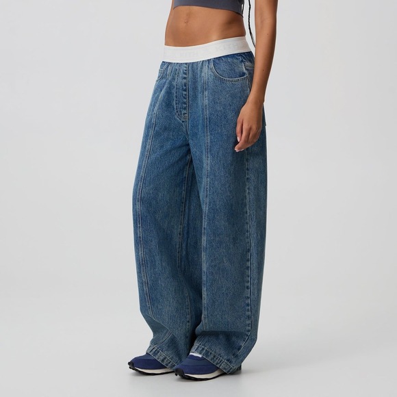 Kith Denim - Kith Dana Logo Denim Pant Luka Wash Blue Wide Leg Jeans KHW060547-5078 Size 28